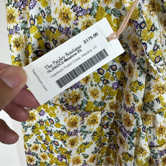Heartloom Floral Yellow Midi Dress XS Smocked Back Ruffle Hem Adjustable Straps - Picture 4 of 13